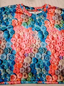 New Buttons Print Baggy T Shirt