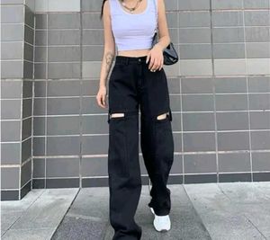 Black Cutout Wide Leg Jeans