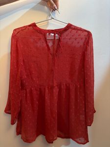 Red Sheer Swiss Dot Blouse