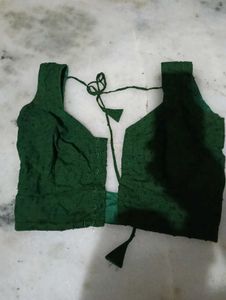 Black And green Sleeveless Sari Blouse