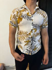 Tropical Leaf Print Shirt For Men