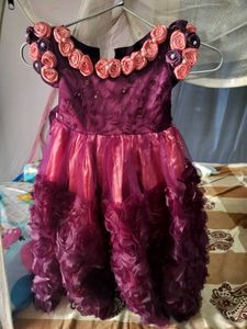 💜 Elegant Wine &amp; Peach Party Frock 💜 1-2 Years