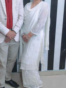 Elegant White Hand Embroidered Kurta Shrara Set