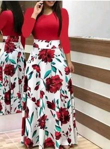 Red & Floral Maxi Dress