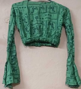 Green Printed Crop Top