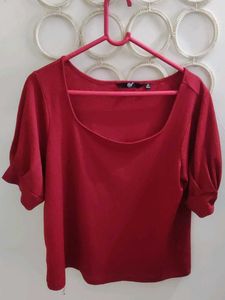 Rust Orange Top With Baloon Sleeves