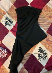 Black Tube Top with Asymmetrical Hem