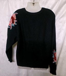 Y2k Floral Embroidered Black Sweater