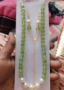 Green Beads Set With Earrings