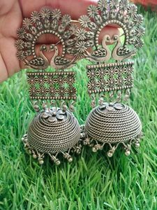 Afghani Style Oxidised  Silver Heavy Jhumka Earing
