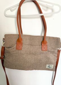 Minimalist Beige Tote with Tan Faux Leather Straps