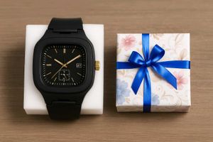 Sleek Black Watch With Gift Box Packaging