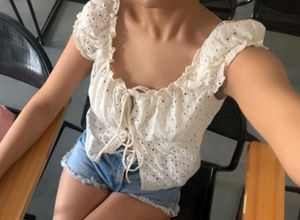 Stylecast Front Open White Eyelet Lace Top