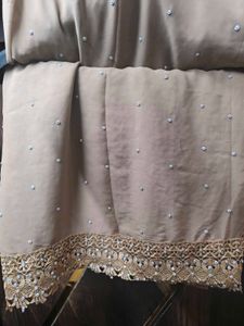 Elegant Faux Georgette Saree in Taupe/Muted Beige
