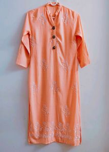 Embroidered Peach Kurta