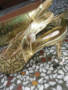 Gold Embellished Slingback Heels