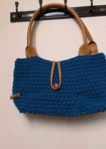 Blue Crochet Tote Bag