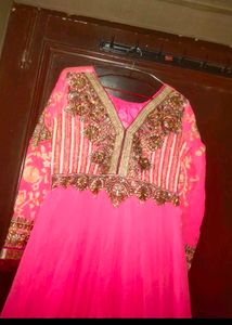 Women Designer Embroidary Pink Anarkali Kurta