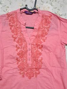 Elegant Pink Embroidered short Kurta
