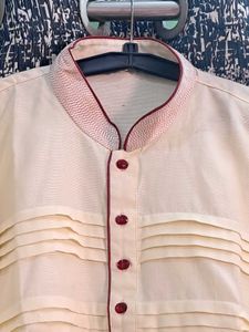 Cream Textured Button-Down Kurta