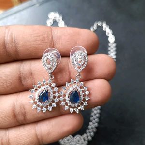 Elegant Blue Stone AD Necklace &amp; Earring Set