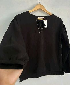 Black Lace-Up Top