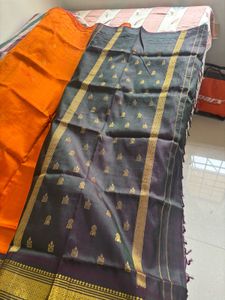 Orange-Blue Silk Saree