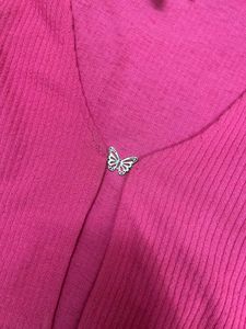 Pink Butterfly Ribbed Cardigan