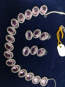 Glass Pink American Diamond Set