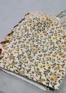 Floral Lace-Up Corset Top