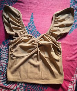 Chic Beige Ruched Crop Top