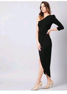 Women Wrap One shoulder black dress.