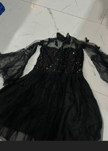 Black Sequin Butterfly Net FrockDress