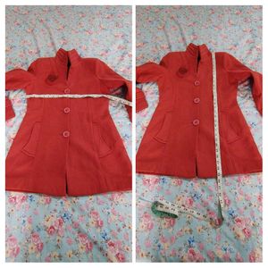 Red Wool Coat with Rosette Detail (Size 34)