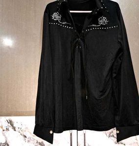 Combo Black &amp; White Striped Dress With Shirt