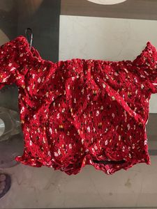 Red Floral Off-Shoulder Top