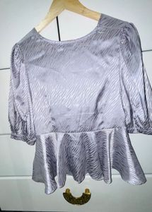 Free Size Metallic Puffed Sleeves Peplum Top