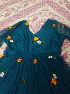 Peacock 🦚 Blue Colour Dress With Flared Sleeves