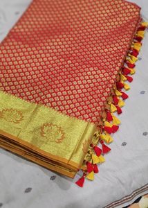 Hot Red Pattu Saree With Cute Hangin