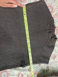 Grey Ribbed High Neck Top