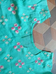 Sky Embroidery Printed Kurti For