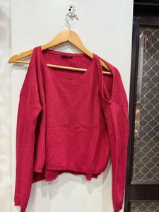 Pink Cold Shoulder Knit Top