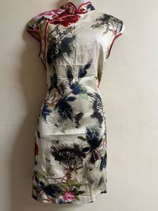 Korean Floral Print Cheongsam Dress
