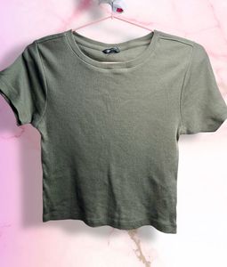 Olive Green Ribbed Crop Top