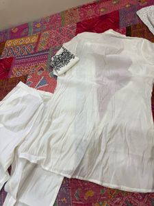White Embroidered Pant Suit
