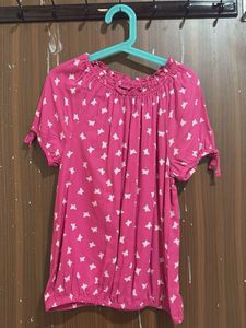Printed Pink Top With Sleeve Tie-ups