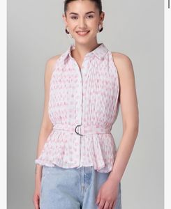 Pink Polka Dot Pleated Halter Top