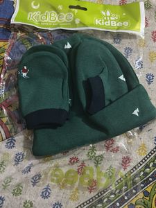 Kidbee - 0-3 Months Cap Booties And Mittens