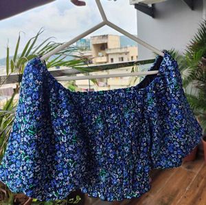 Blue Floral Off-Shoulder Top