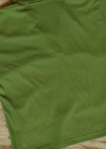 Fennel Green Polo Neck Ribbed Crop Tshirt